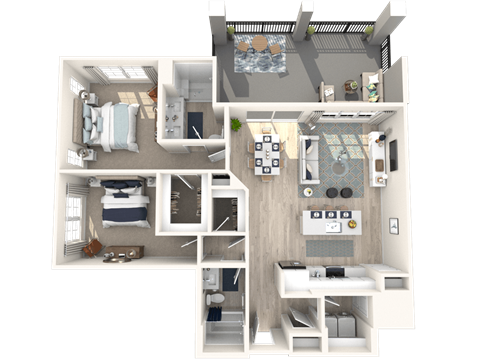 Floor plan for 2 beds, 2 baths, 1276 sqft